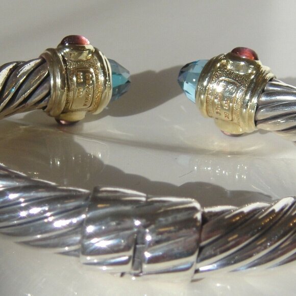 Vintage David Yurman Renaissance  Blue Topaz, Garnet & Iolite bracelet 9mm cable - Picture 6 of 7